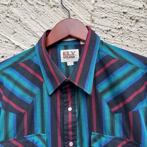 Ely Cattleman Men's Striped Western Shirt Black, Green, Red XL Tall 17.5 37